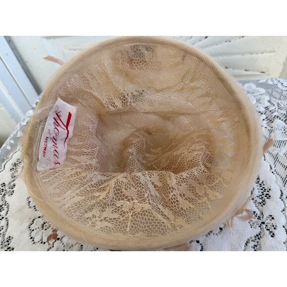 Vintage 40\'s Net/Tulle/flower Turban Style Hat Beige main image 11